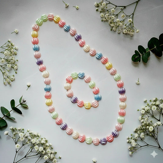 Multicolor Necklace and Bracelet Set with steel metal beads for Baby Girls | GARIMAS