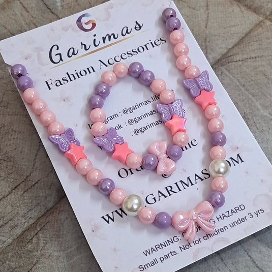 Girls Pink and Purple Necklace and Bracelet Combo