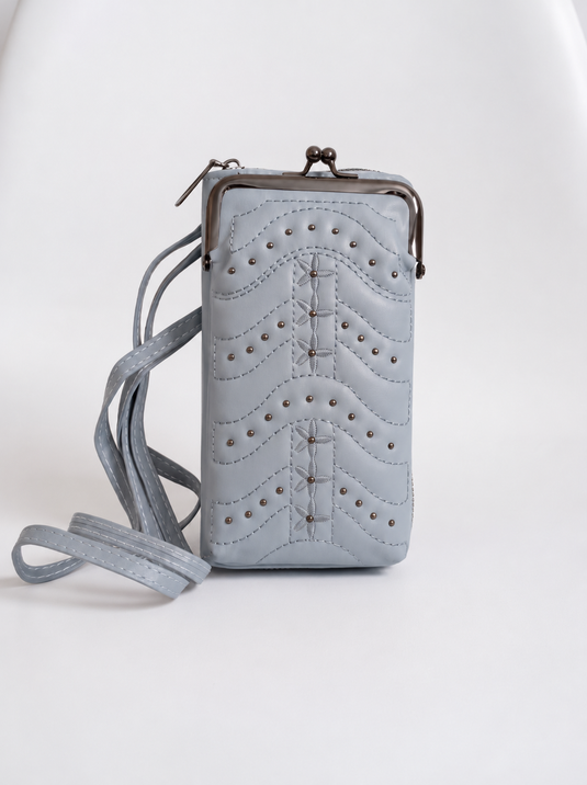 GARIMAS Powder Blue Crossbody Faux Leather Sling Bag with Kiss-Lock Mobile Pouch