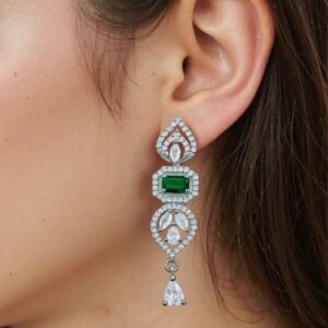 Green Stone with American Diamond Drop Earring