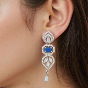 Blue Stone with American Diamond Drop Earring