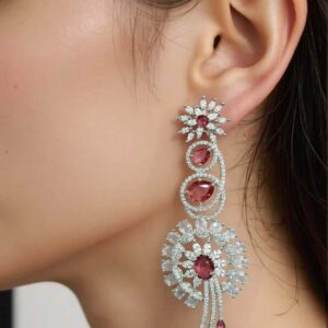 Pink American Diamond Studded Crystal Brass Drops & Danglers