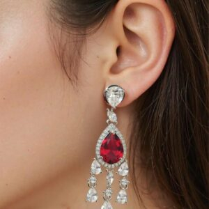 Red Stone with American Diamond studded contemporary drop earrings