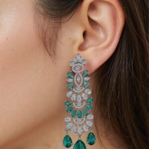 Aqua Green American Diamond Studded Crystal Brass Drops & Danglers