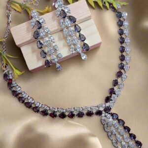 Alternative view of Silver Plated American Diamond Necklace Sets With Purple Stone