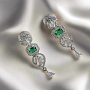 Alternative view of Green Stone with American Diamond Drop Earring