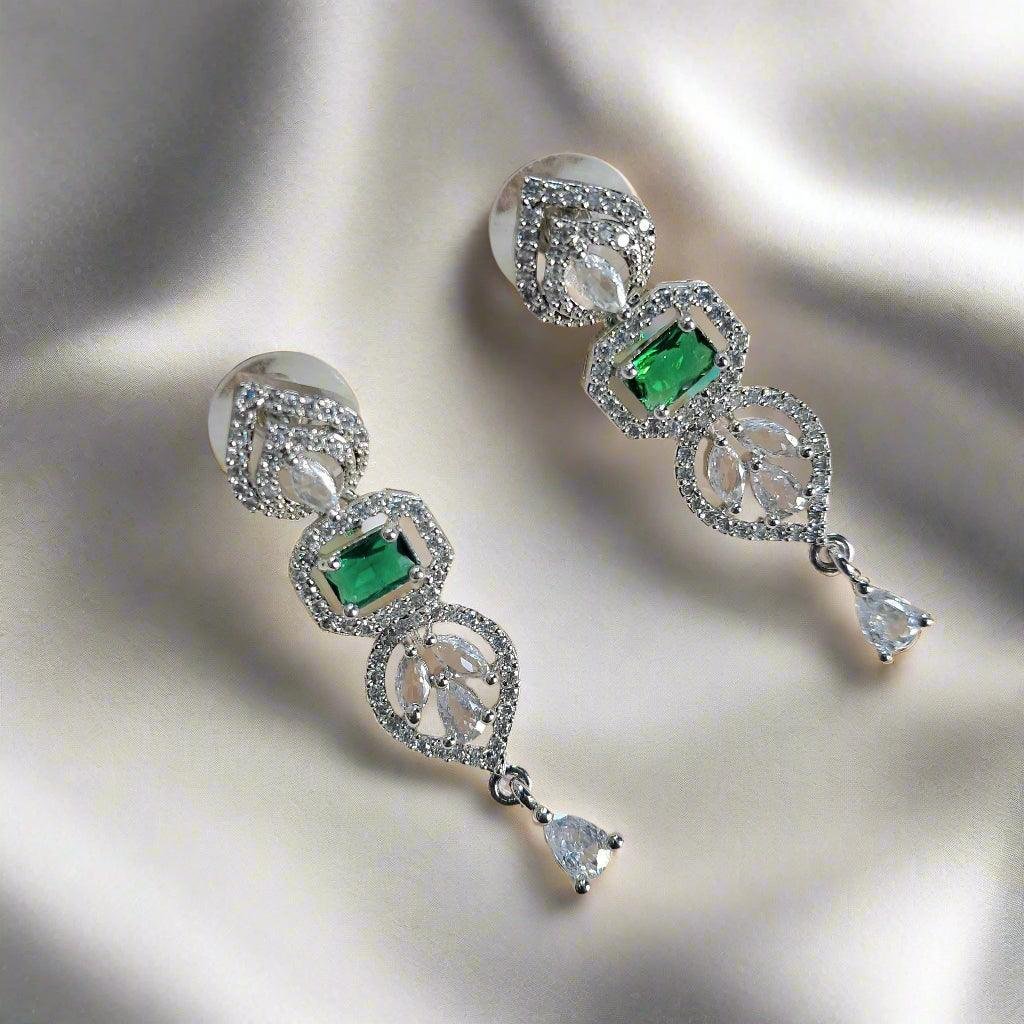 Green Stone with American Diamond Drop Earring - Image 2