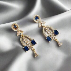 Alternative view of Gold Plated Blue Stone with American Diamond Earring
