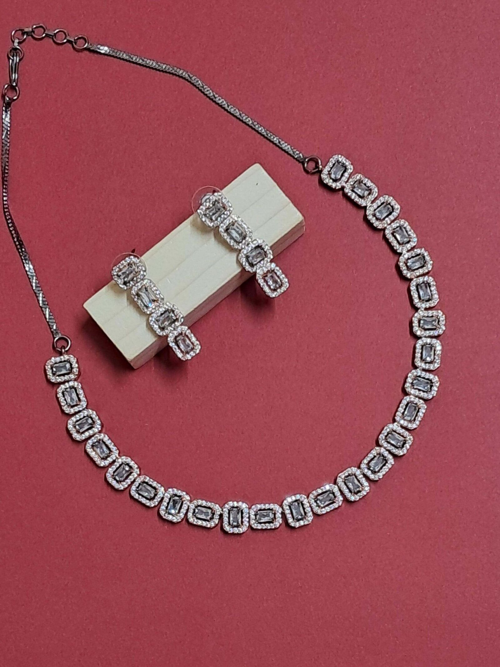 Black Rose Gold Plated American Diamond Necklace Sets - Image 4