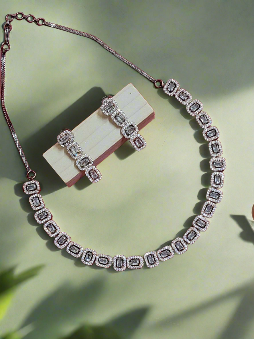 Black Rose Gold Plated American Diamond Necklace Sets - Image 7