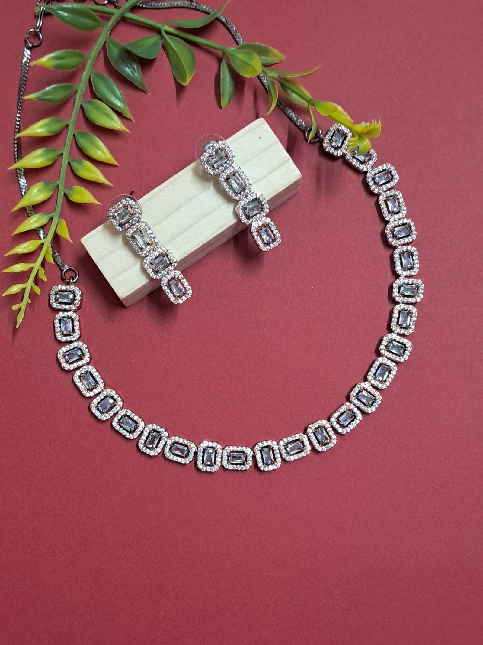 Black Rose Gold Plated American Diamond Necklace Sets - Image 6