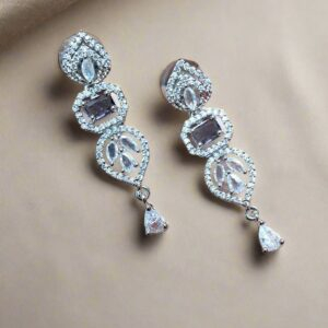 Purple Stone with American Diamond Drop Earring