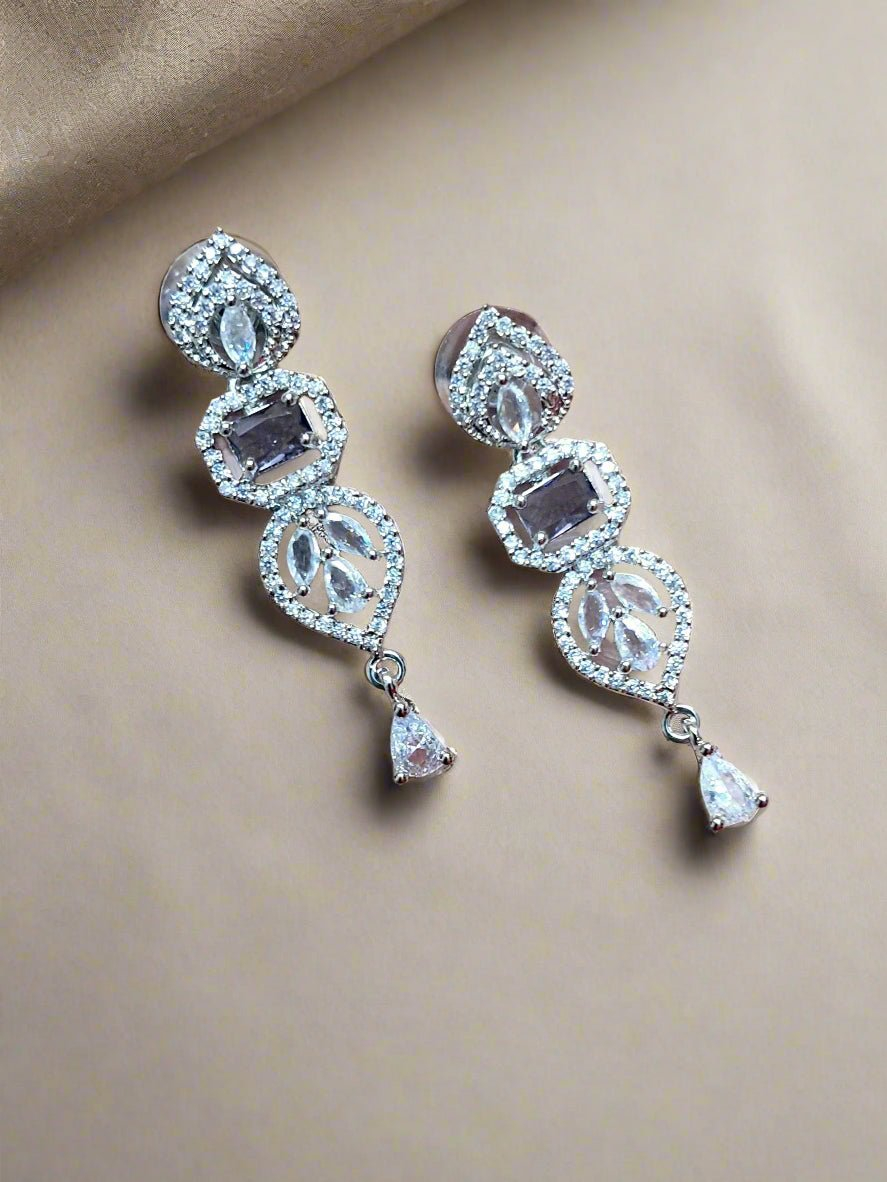 Purple Stone with American Diamond Drop Earring