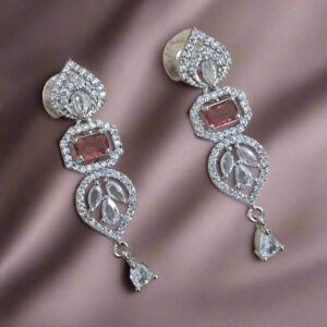 Alternative view of Pink Stone with American Diamond Drop Earring