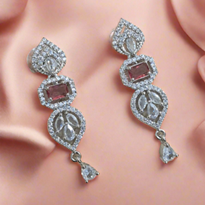 Pink Stone with American Diamond Drop Earring