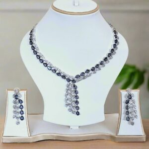 Silver Plated American Diamond Necklace Sets With Purple Stone