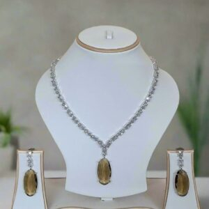 Silver Plated Aqua yellow Stone American Diamond Necklace Sets