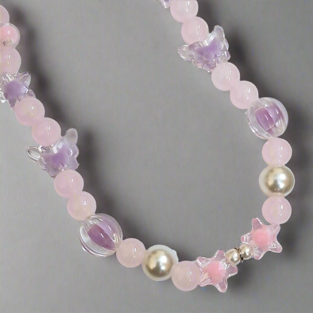 Purple Pink Glass Beads Necklace and Bracelet Set for Girls - Image 2