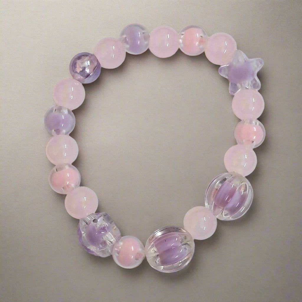 Purple Pink Glass Beads Necklace and Bracelet Set for Girls - Image 3