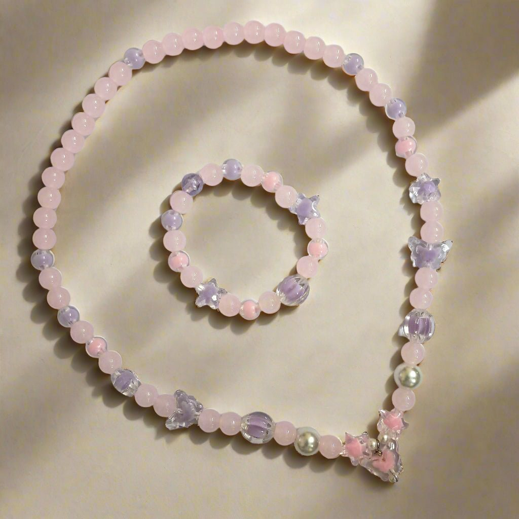 Purple Pink Glass Beads Necklace and Bracelet Set for Girls - Image 7