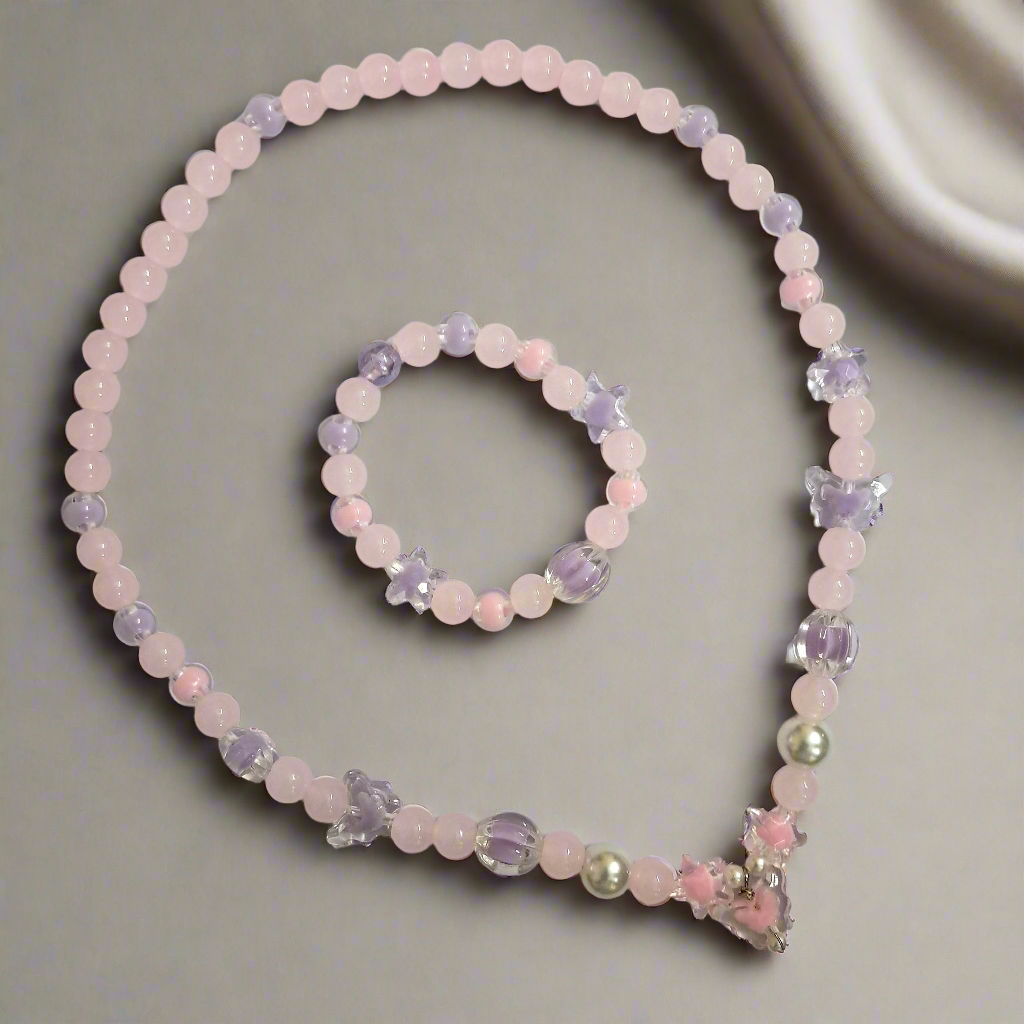 Purple Pink Glass Beads Necklace and Bracelet Set for Girls - Image 8