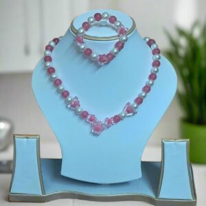 Pink Pearl Beads Necklace and Bracelet Set for Girls