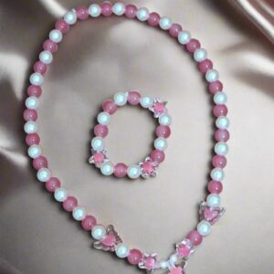Alternative view of Pink Pearl Beads Necklace and Bracelet Set for Girls