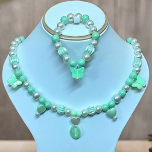 Green Pearl Beads Necklace and Bracelet Set for Girls