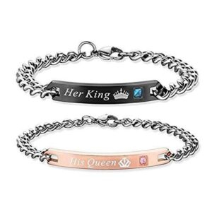 Couple Bracelet Set His Queen Her King Titanium Stainless Steel For Girls & Boys