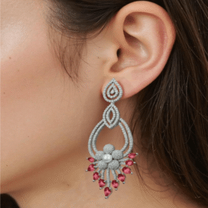 Pink American Diamond Studded Crystal Brass Drops & Danglers