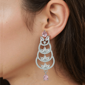Aqua Pink Stone with American Diamond Earring