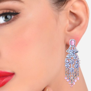 Alternative view of Aqua Pink Stone with American Diamond Earring