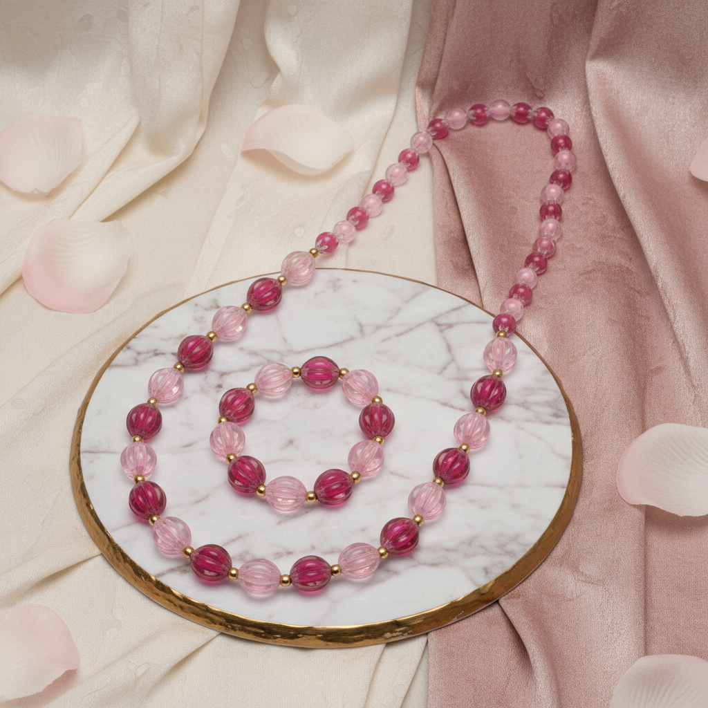 Purple Pink Glass Beads Necklace and Bracelet Set for Girls - Image 10