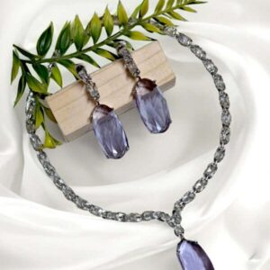 Alternative view of Silver Plated Aqua Purple Stone American Diamond Necklace Sets