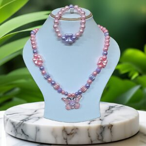 Alternative view of Purple and Pink Beads Necklace and Bracelet Set for Girls
