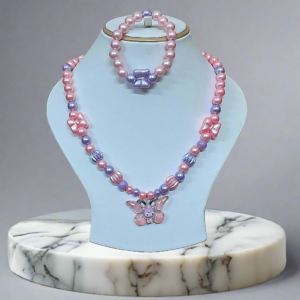 Purple and Pink Beads Necklace and Bracelet Set for Girls