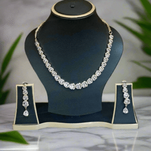 Rose Gold Plated  American Diamond Necklace Sets With White Stone
