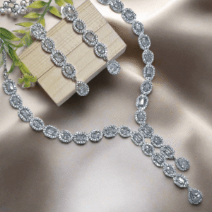 Alternative view of Silver Plated  American Diamond Necklace Sets With White Stone
