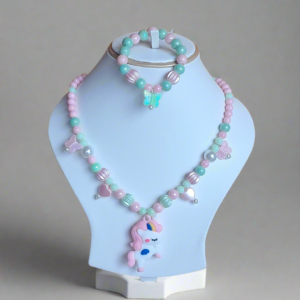 Alternative view of Green and Pink Beads Necklace and Bracelet Set for Girls