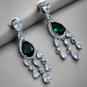 Green Stone with American Diamond Earring