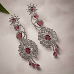 Alternative view of Pink American Diamond Studded  Crystal Brass Drops & Danglers