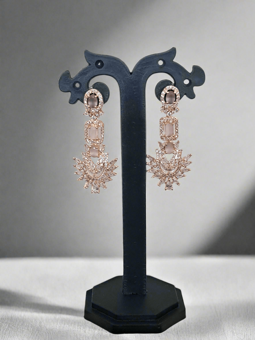 Rose Gold Plated American Diamond Necklace Sets With Pink Stone - Image 6