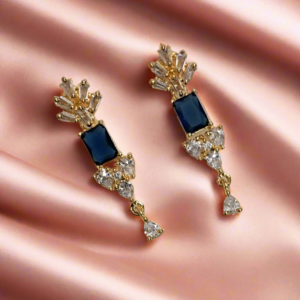 Alternative view of Gold Plated Blue Stone with American Diamond Earring