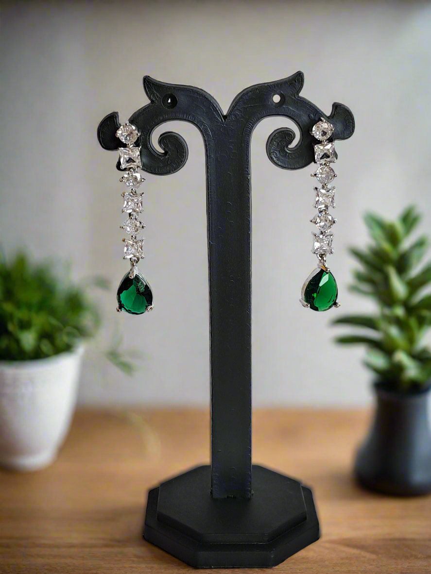 Silver Plated American Diamond Necklace Sets With Green Stone - Image 4