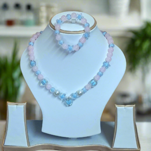 Pink Glass Beads Necklace and Bracelet Set for Girls