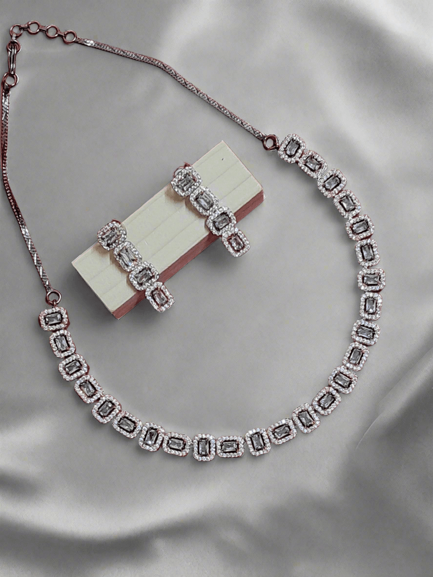 Black Rose Gold Plated American Diamond Necklace Sets - Image 5
