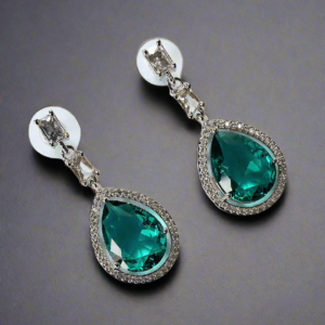 Aqua Green Stone American Diamond Brass Drops
