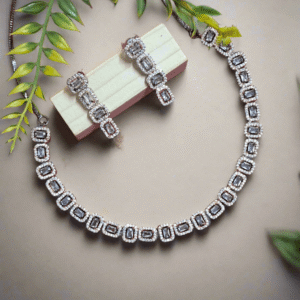 Alternative view of Black Rose Gold Plated  American Diamond Necklace Sets