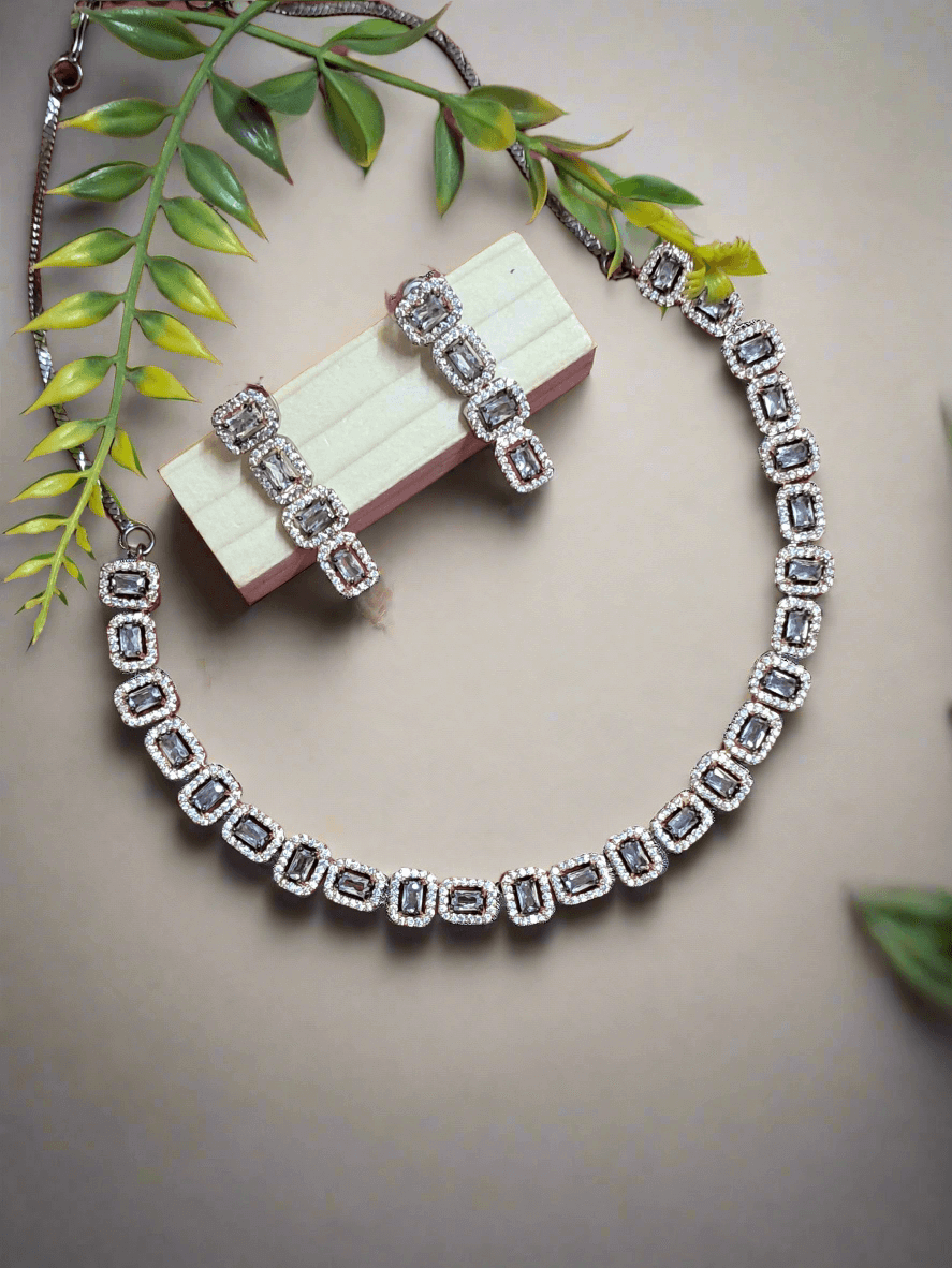 Black Rose Gold Plated American Diamond Necklace Sets - Image 2