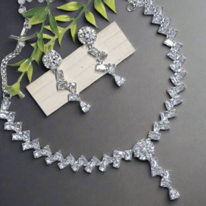 Alternative view of Silver Plated American Diamond Necklace Sets
